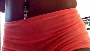 ebony babe shows off her fat cameltoe then twerks her sexy ass in the room