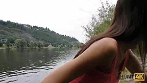 Hunt4k guy scores perfect trimmed pussy in public!