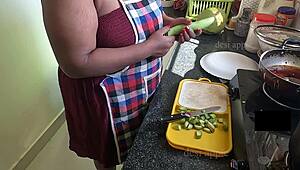 My indian girlfriend fucking with brinjal in kitchen when she is alone at home