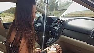 the babe gets her ass fucked close-up in the car during a tutorial
