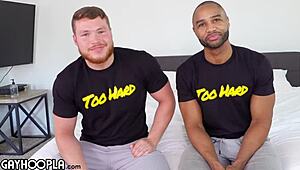 two young studs fuck sexy underwear model in interracial anal scene with hairy redhead