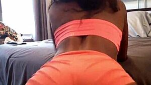 ebony babe shows off her fat cameltoe then twerks her sexy ass in the room