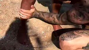 Beach Lesbians Apply Sunscreen in Tiny Bikinis