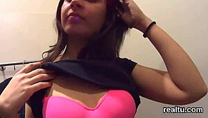 Czech nympho seduced in supermarket, clothes ripped for POV penetration.