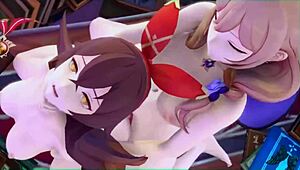 Lisa fucks Amber in futanari Genshin Impact style