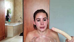 Gathering Saliva While Fucking Throat With Double-Ended Dildo