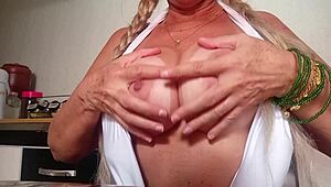 Tiffany Montavani, horny in the kitchen, masturbates wildly in the bathtub