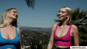 In this lesbian scene, gorgeous kay lovely dives into slimthick vic's pussy, licking and sucking passionately while they kiss.