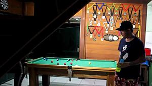 A sinuca game turns into anal creampie with latina’s tight small tits.