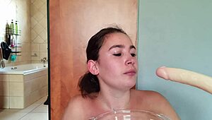 Gathering Saliva While Fucking Throat With Double-Ended Dildo