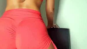 Athletic Russian Briana Banderas Strips and Masturbates Her Big Tits and Hairy Ass in Homemade Fitness Session