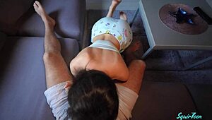 Hot stepmom catches stepson jerking off and lets him cum on her pussy