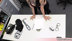 Vikki the brunette burglar gets caught in the act and gives a blowjob and pose naked.