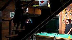 A sinuca game turns into anal creampie with latina’s tight small tits.