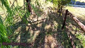 Flashing my pussy in a public park to a young guy. He helps me squirt with Misscreamy!