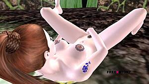 Cute teen girl on floor intensely fingering her wet pussy in 3d cartoon animation