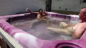 dayanara relaxing in hot tub, enjoying bath in jacuzzi pool.