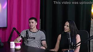 a polyamorist woman enjoying lingerie menage with some obstacles in sheer red