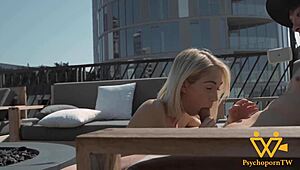 Petite blonde housewife faces temptation from huge cock with Sky Pierce on Psychoporn net