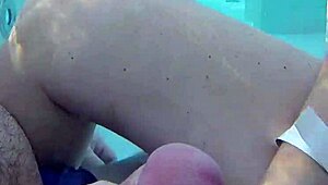 Flashing my cock at stepdaughter in public pool, she joins in
