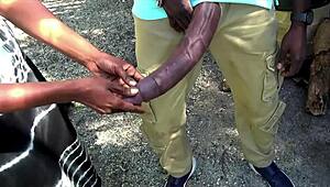 बिग ब्लैक लंड पब्लिक बस स्टॉप पर फ्लैश, सब शॉक्ड