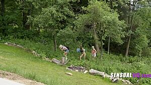 10 Out of 10 Babes in Forest Threesome with Lesbian Licking and Cunilingus
