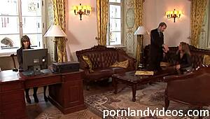 Skinny Brunette Teen With Big Anal Hole Fucked In Office