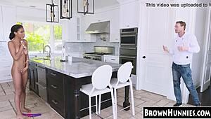 petite ebony teen 18+ getting slammed in the kitchen, want to see her ride?