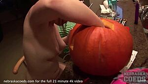This hot teen babe crafts a pumpkin then screws it