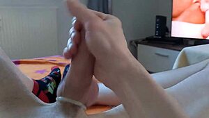 Watching gay porn and finishing with a hot cumshot