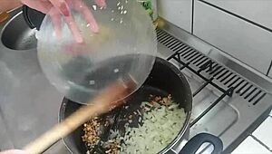 Amateur teen sucking mature cock in blowjob scene