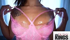 Mega Hot Brunette Babe Gets Massaged And Fucked By Big Black Cock