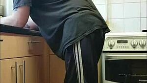 Bisexual Gay Male Takes Huge Anal Toy Insertion in Garage from Behind