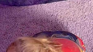 Captain Marvel bounces on a huge ebony dildo in cowgirl position 😈