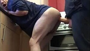 Bisexual Gay Male Takes Huge Anal Toy Insertion in Garage from Behind