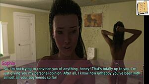 wife and stepmother share teen in cartoon style