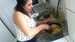 Amateur teen sucking mature cock in blowjob scene