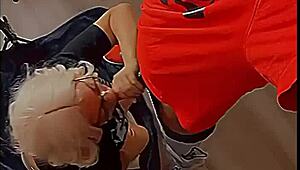 Blonde barbie takes monster black cock deep in her throat and swallows cumshot