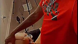 Blonde barbie takes monster black cock deep in her throat and swallows cumshot