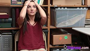 Perfect Titted Teen Shoplifter Pleasing Security In Office