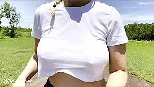 Hot MILF Runs in Wet Crop Top for Public Exhibitionist Dare