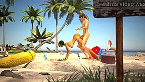 Oily Babe Gets Pussy Pounded At Beach In 3D Animation. Rimjob And Doggystyle Action With Monster Cock.