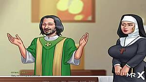 Summertime Saga Mature MILF Gives Husband Big Tits Pleasure in Hentai Scene