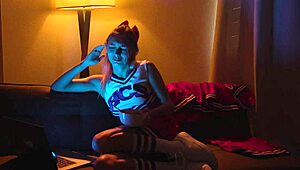 blonde cheerleaders tease shaved pussies with licking and toying, building forbidden lesbian tension