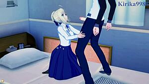 Saber and Rin Tohsaka engage in intense sex with Shirou Emiya in this Fate Stay Night hentai scene