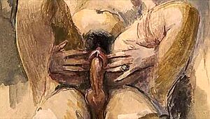 vintage erotic illustration from antique retro cartoon hentai style