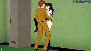 Saber and Rin Tohsaka engage in intense sex with Shirou Emiya in this Fate Stay Night hentai scene