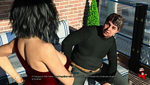 Anna in red dress teases with black stockings in game