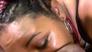 Ebony BBW blowjob on black big cock between huge tits!