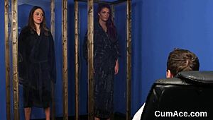 Model receives facial and swallows